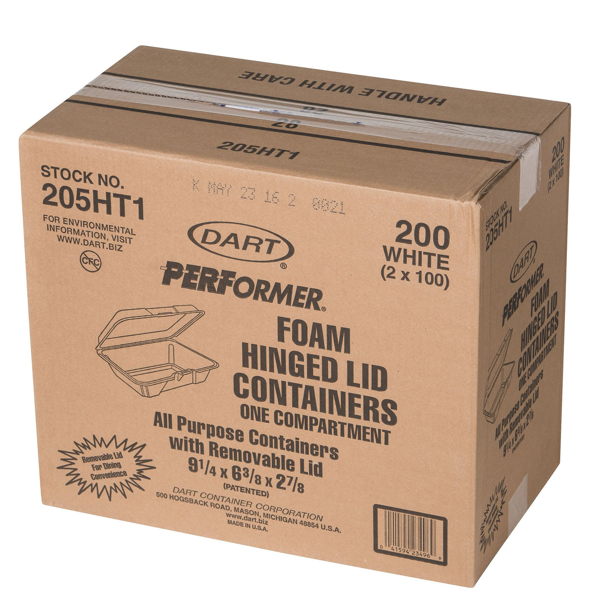 Dart 9 x 6 in White XPS Foam Containers with Removable Lid, 200 Count – 205HT1