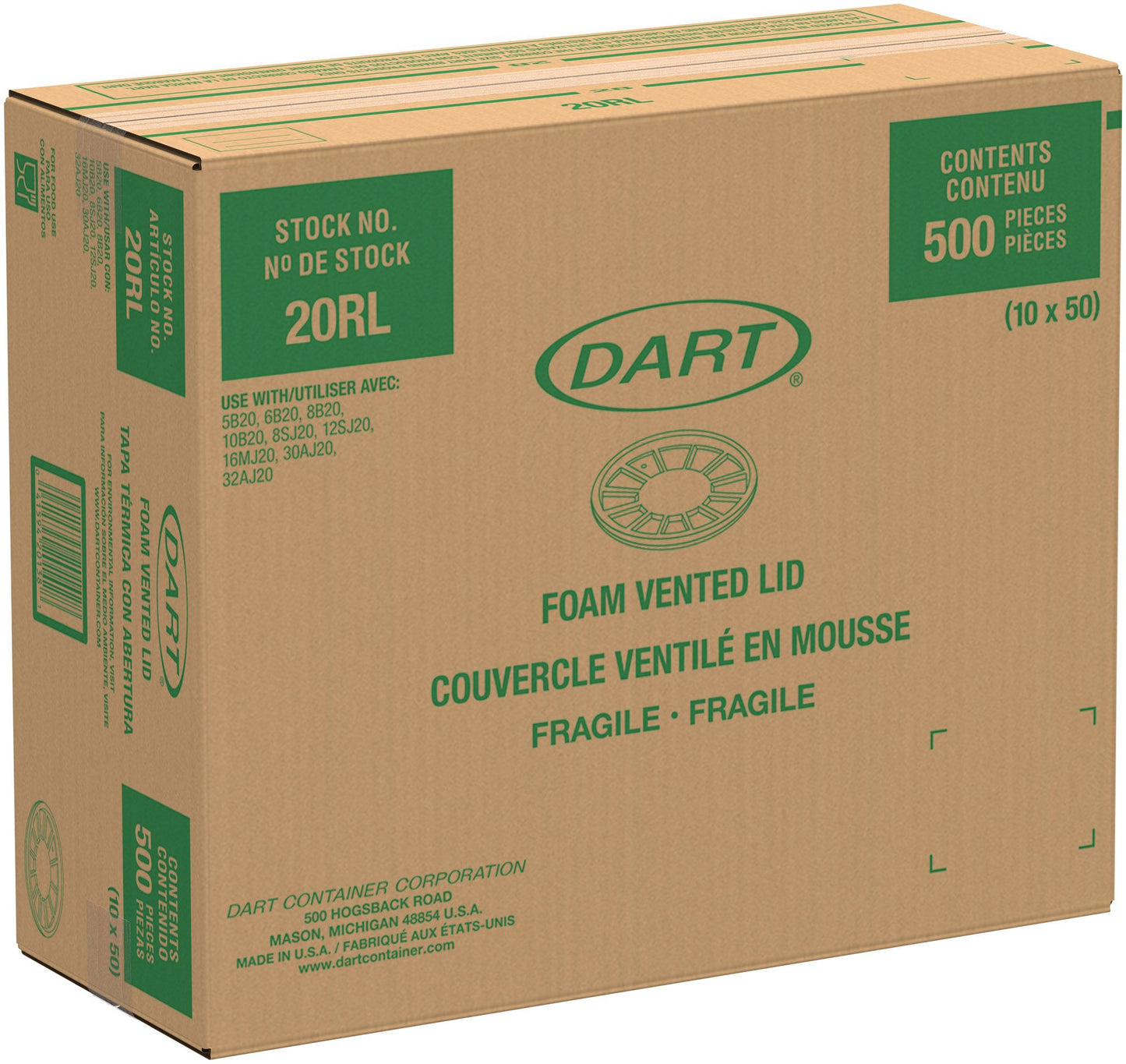 Dart 20 oz White EPS Foam Vented Lids, 500 Count – 20RL