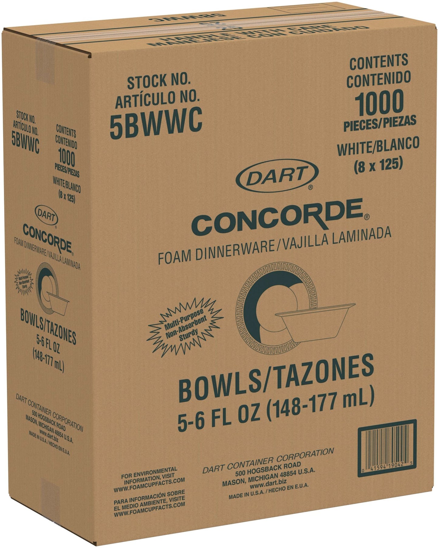 Dart 5 oz White 5-6 oz XPS Non-Laminated Foam Bowls, 1,000 Count – 5BWWC