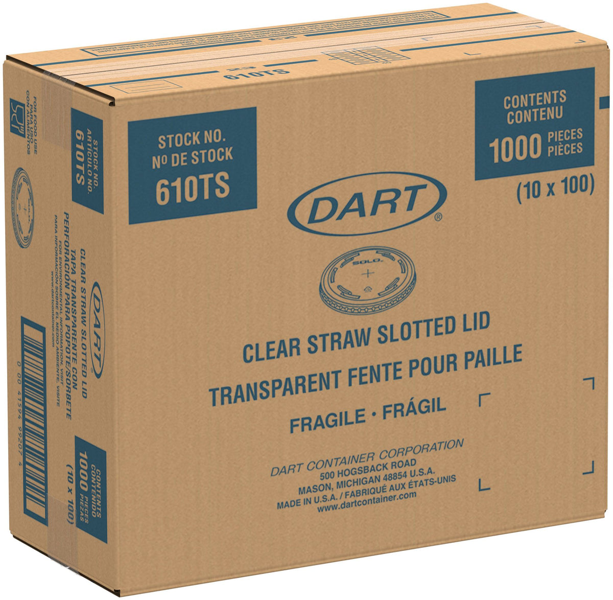 Dart 9-10 oz Clear PET Plastic Straw-Slotted Lids, 1,000 Count – 610TS