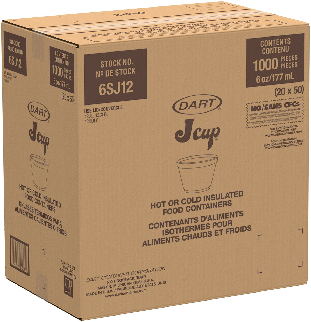 Dart 6 oz White EPS Foam Containers, 1,000 Count – 6SJ12