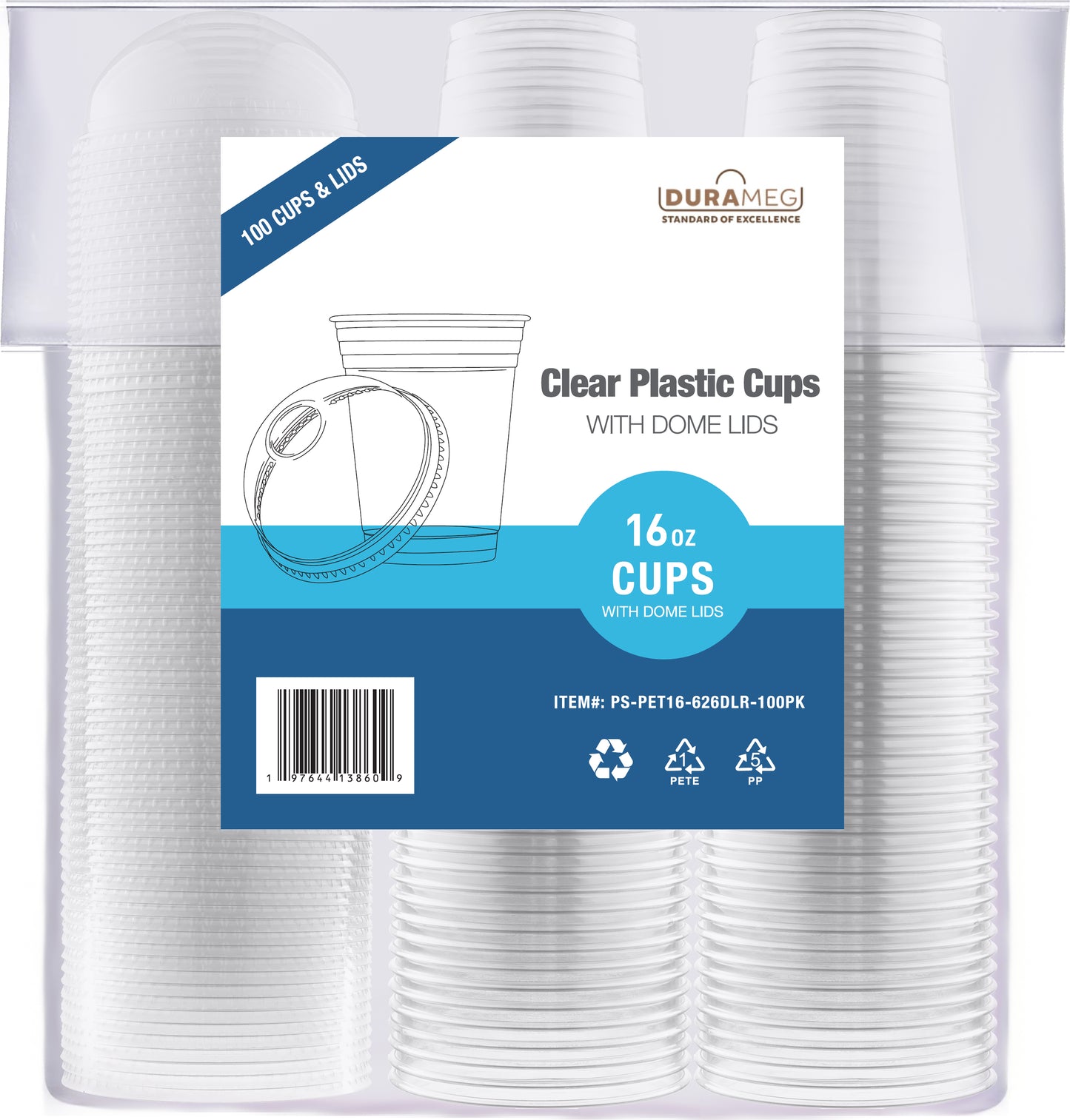 Large Party Plastic Cups with Dome Lids 16 oz 100 Count - Crystal Clear Disposable Cups