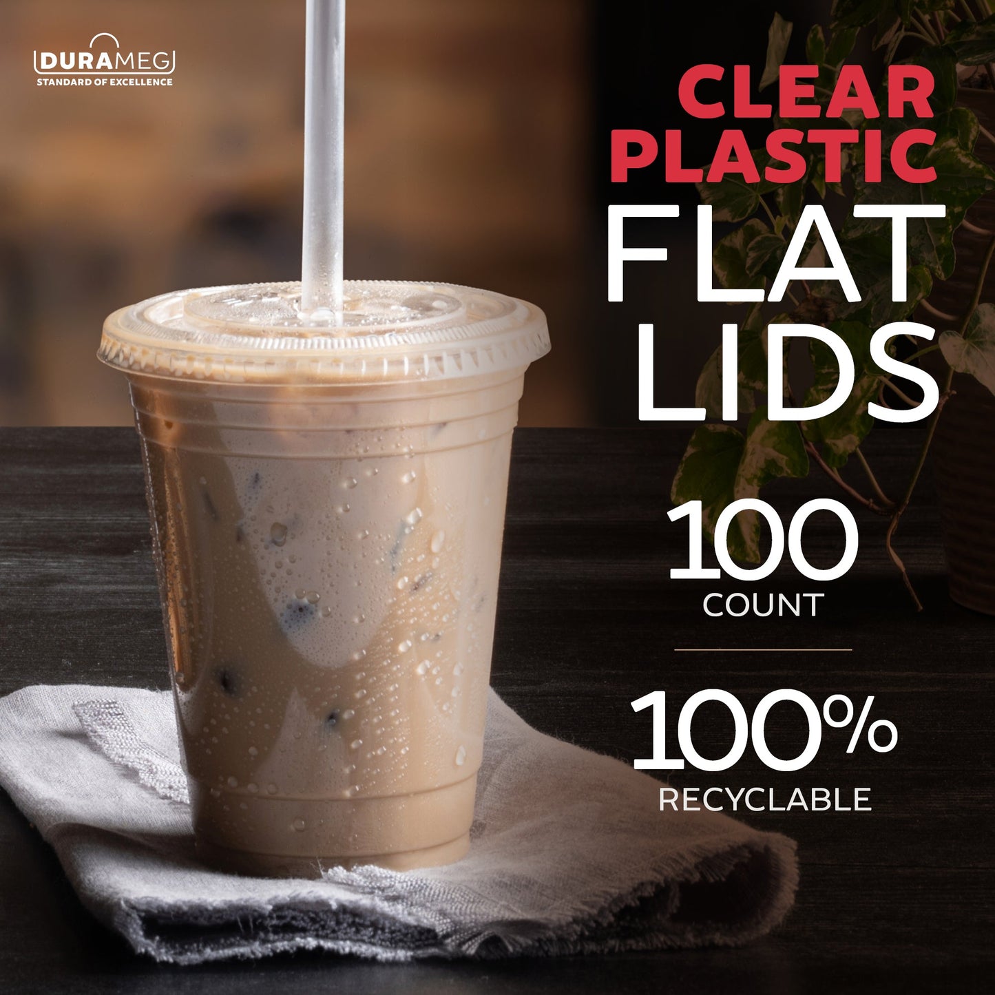 Large Party Plastic Cups with Straw-Slot Flat Lids 16 oz 100 Count - Crystal Clear Disposable Party Cups