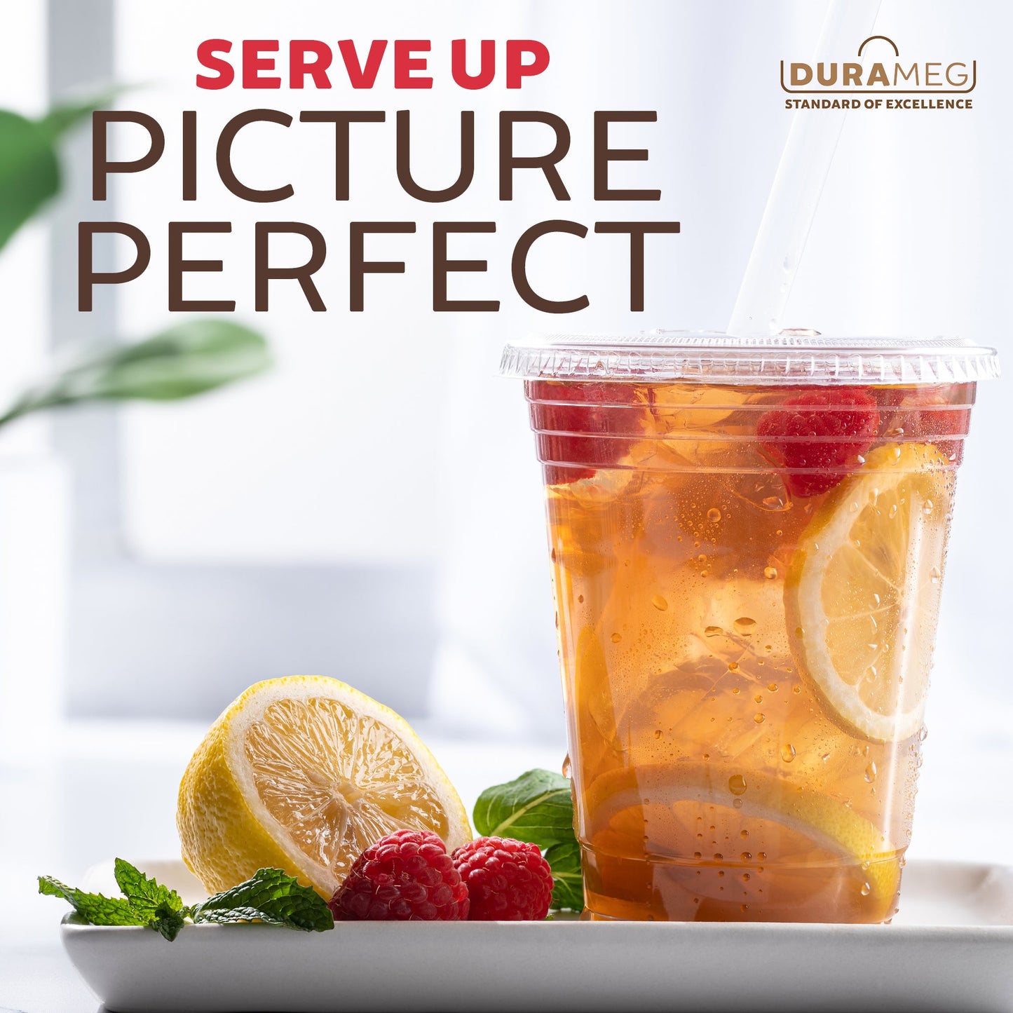 Large Party Plastic Cups with Straw-Slot Flat Lids 16 oz 100 Count - Crystal Clear Disposable Party Cups