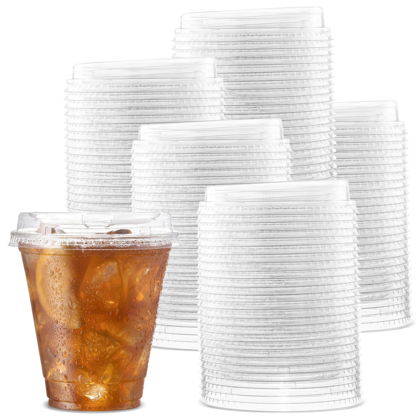 Large Party Plastic Cups with Strawless Sip Lids 12 oz 100 Count - Crystal Clear Disposable Party Cups