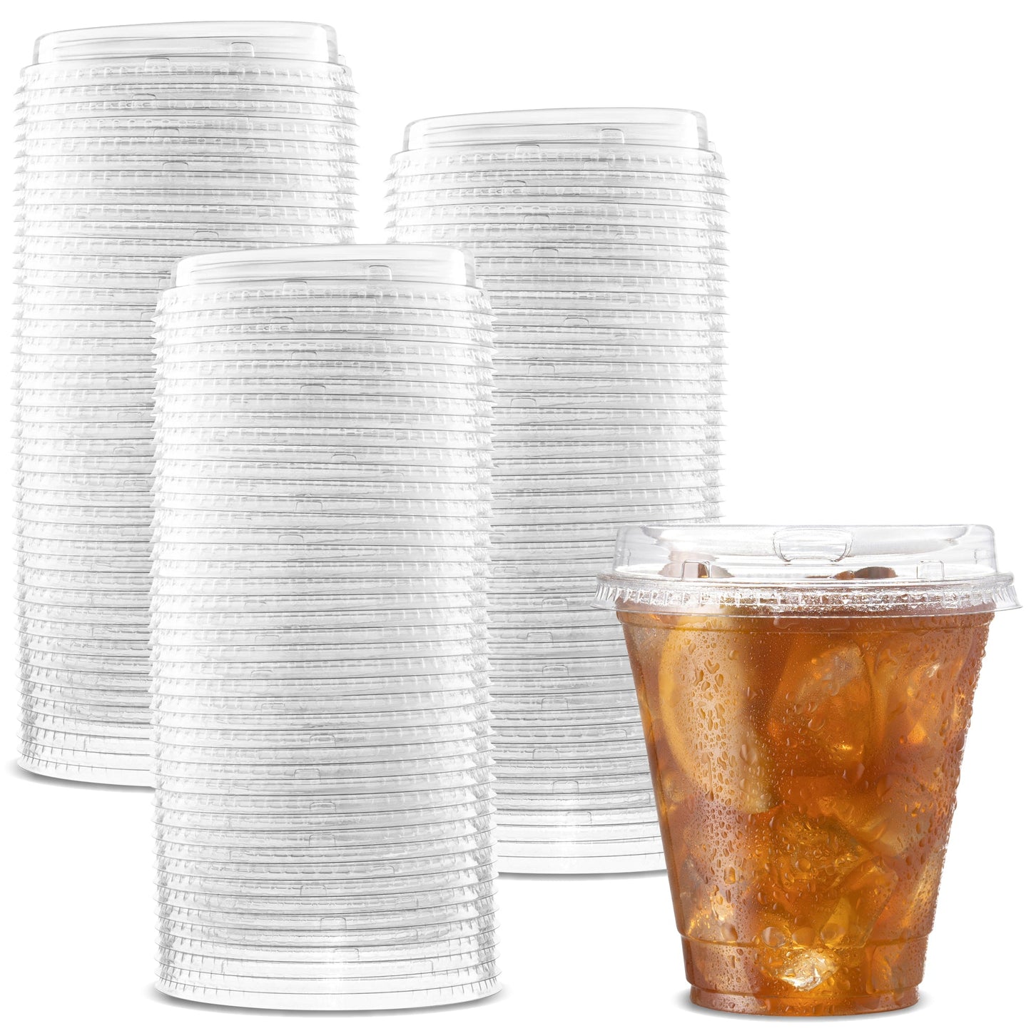 Large Party Plastic Cups with Strawless Sip Lids 12 oz 100 Count - Crystal Clear Disposable Party Cups