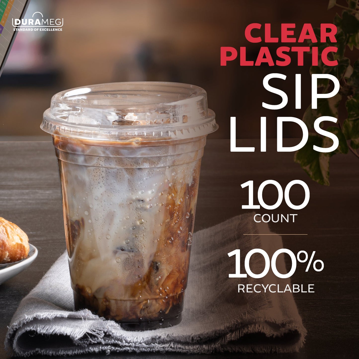 Large Party Plastic Cups with Strawless Sip Lids 12 oz 100 Count - Crystal Clear Disposable Party Cups