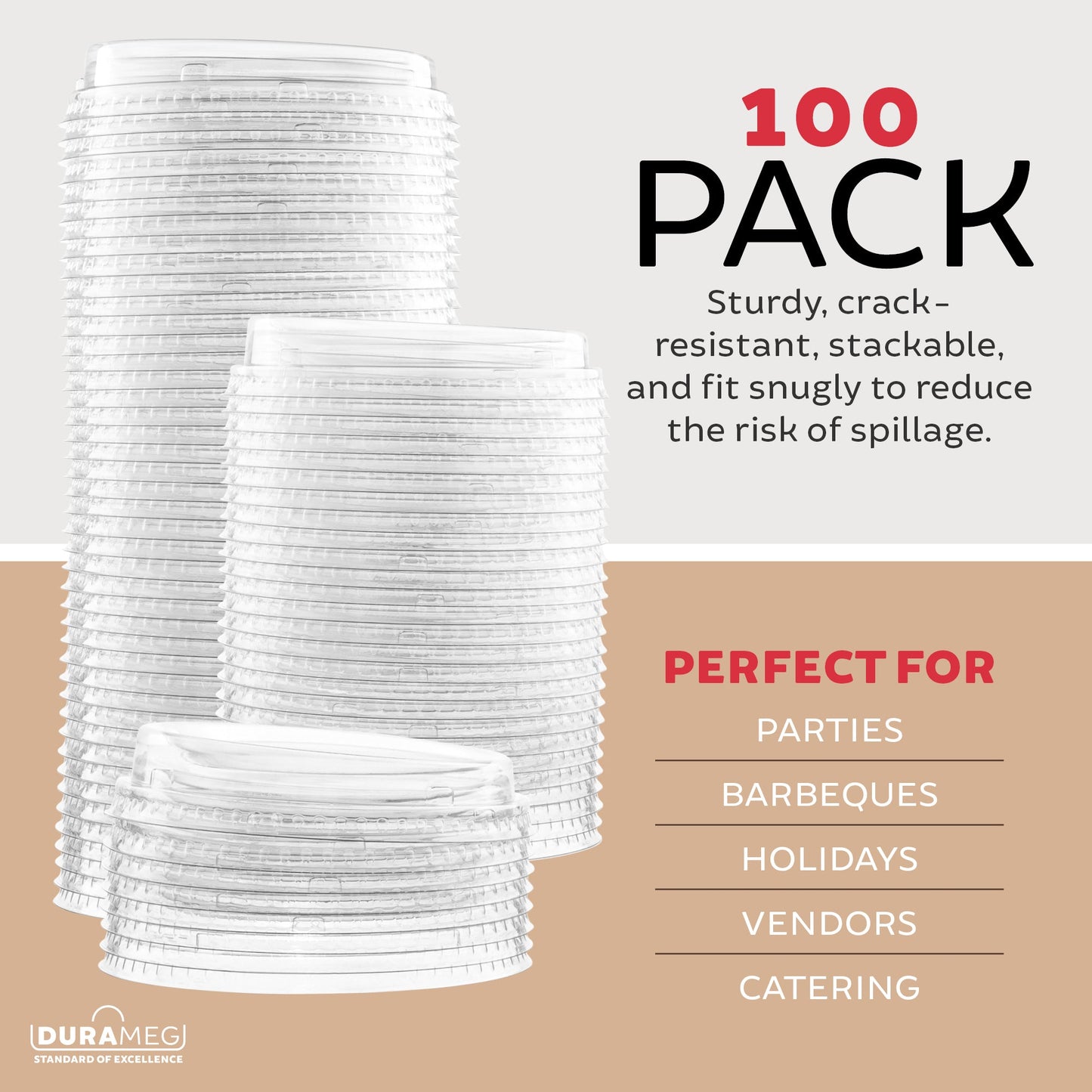 Large Party Plastic Cups with Strawless Sip Lids 16 oz 100 Count - Crystal Clear Disposable Party Cups