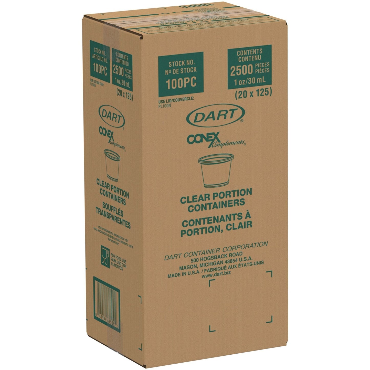 Dart 1 oz Clear Polypropylene Portion Cups, 2500 Count – 100PC – case packaging