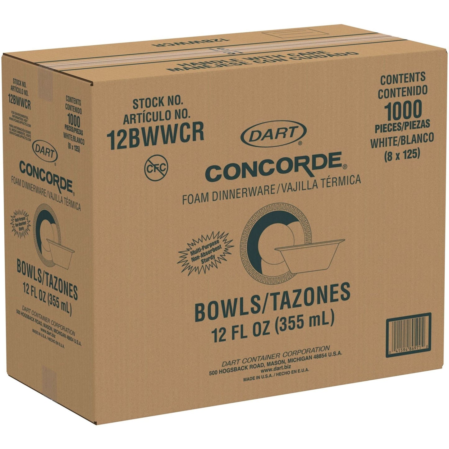 White Non-Laminated Concorde Round Foam Bowl 10-12 oz (1000) | Dart 12BWWCR