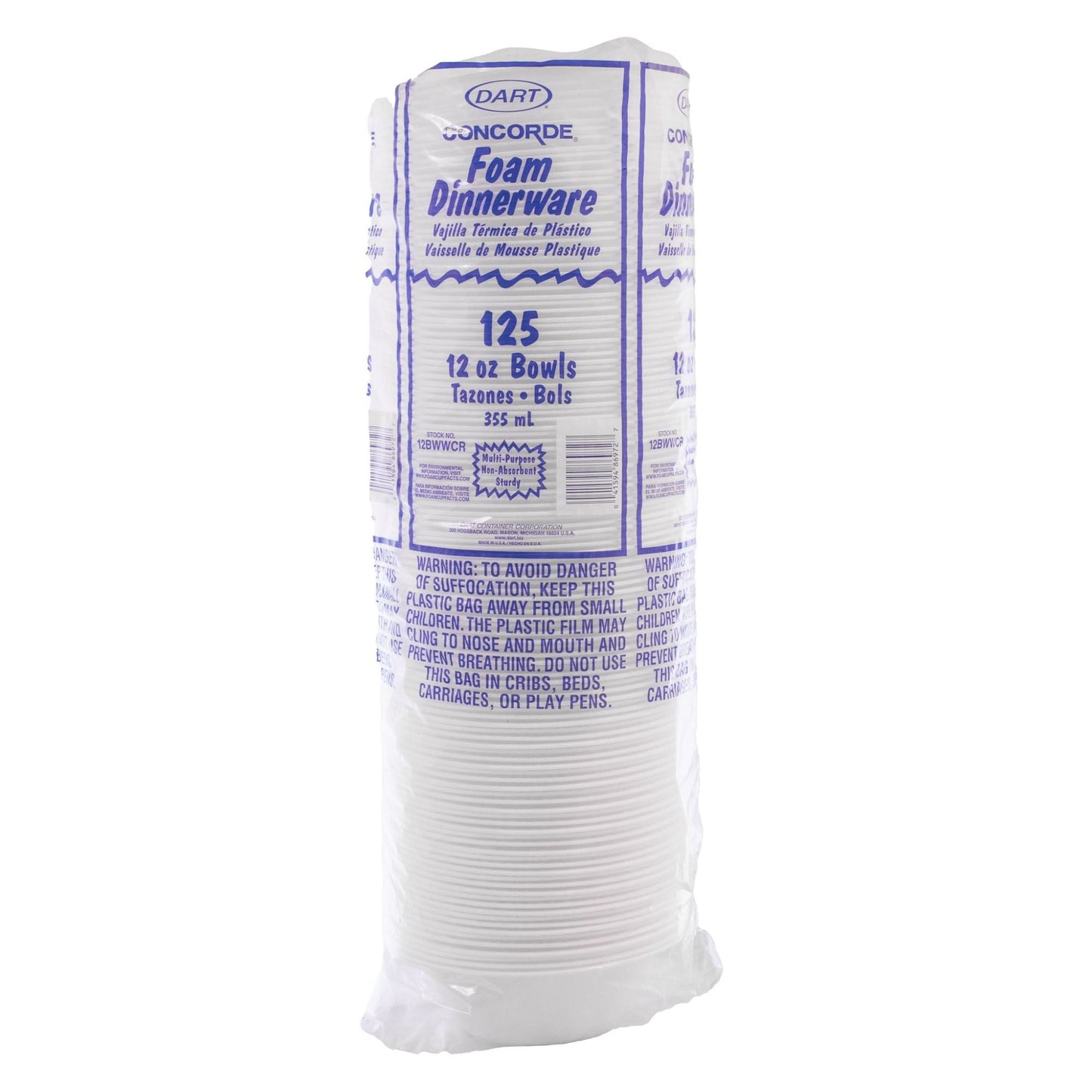 White Non-Laminated Concorde Round Foam Bowl 10-12 oz (1000) | Dart 12BWWCR