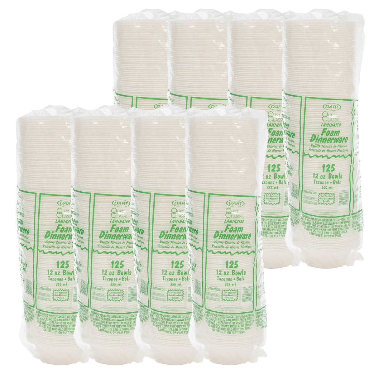 Dart 12 oz White XPS Laminated Foam Bowls, 1,000 Count – 12BWWQR