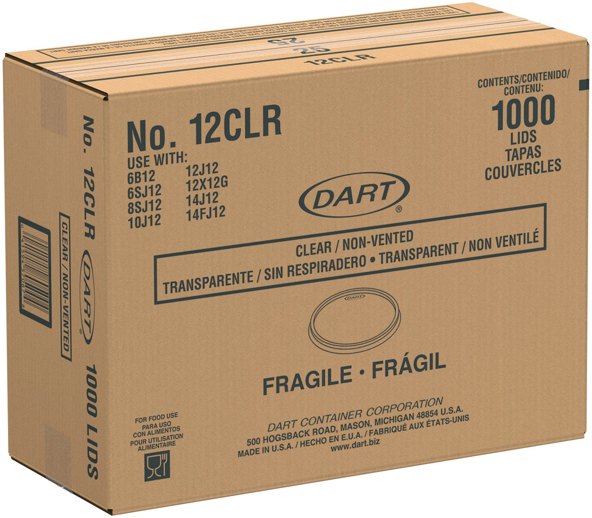 Dart 12 oz Clear OPS Plastic Non-Vented Lids, 1,000 Count – 12CLR
