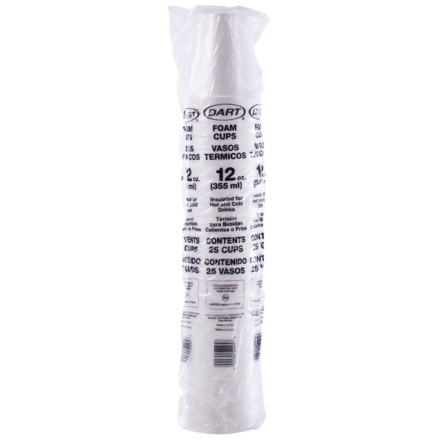 White Insulated Foam Cups 12 oz 1000 Count - Disposable J Cup® | Dart 12J12