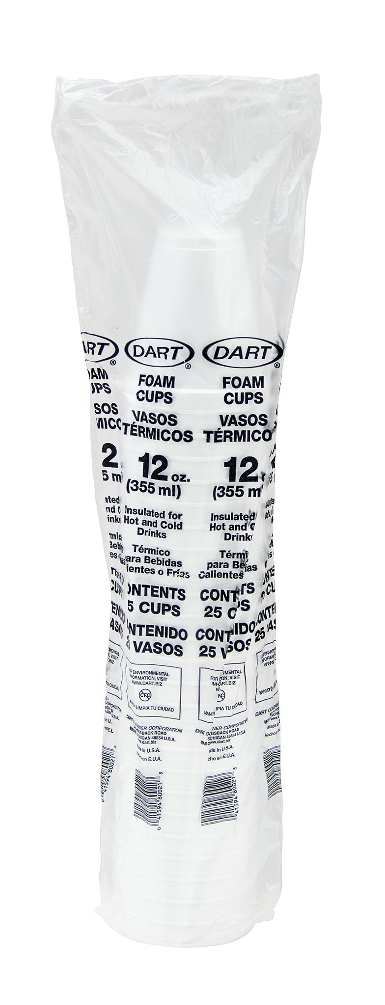 Dart 12 oz White Squat EPS Foam Cups, 1,000 Count – 12J16