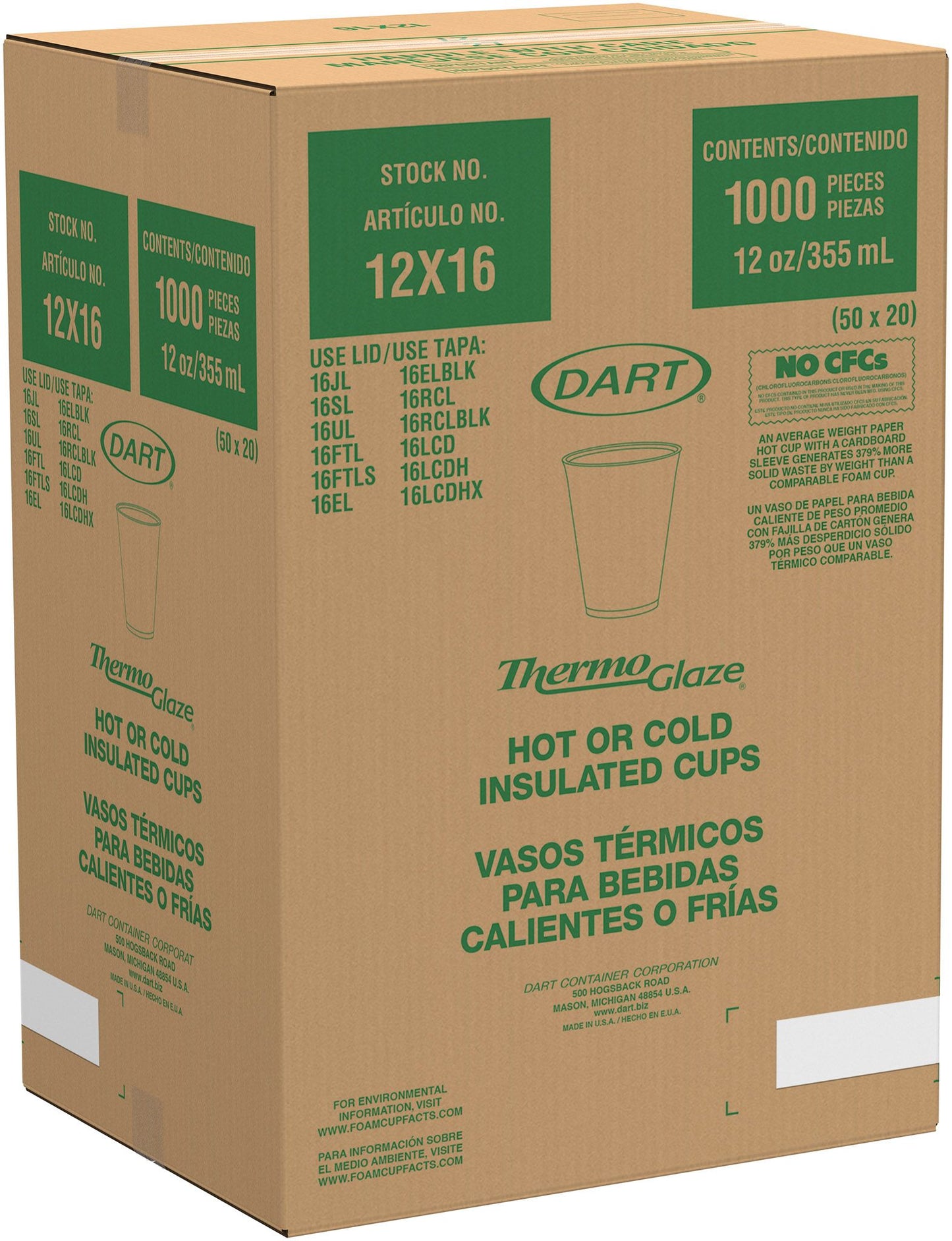 Dart 12 oz Stock Printed EPS Foam Cups - Café G® - Red, 1,000 Count – 12X16G