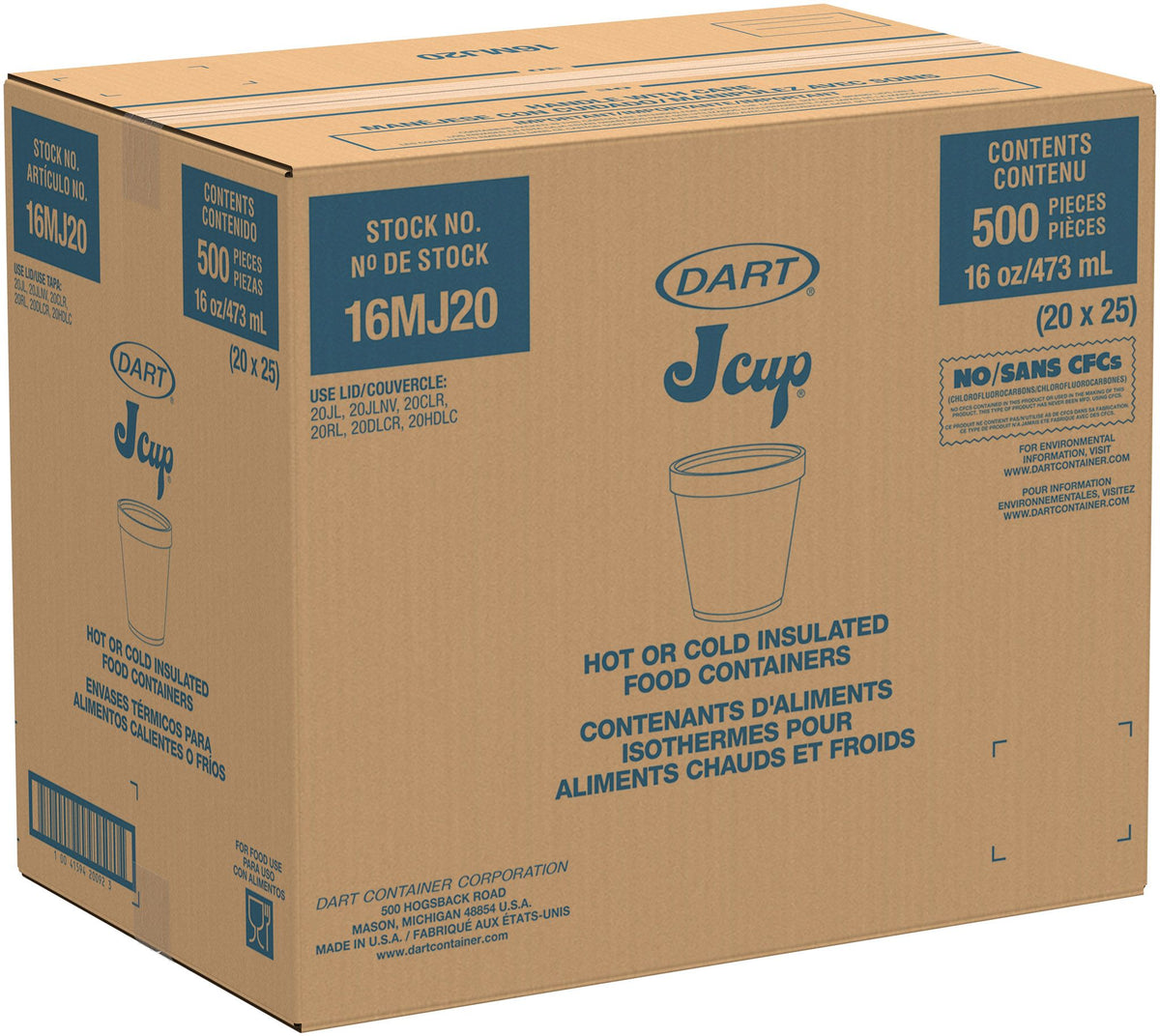 Dart 16 oz White EPS Foam Containers, 500 Count – 16MJ20