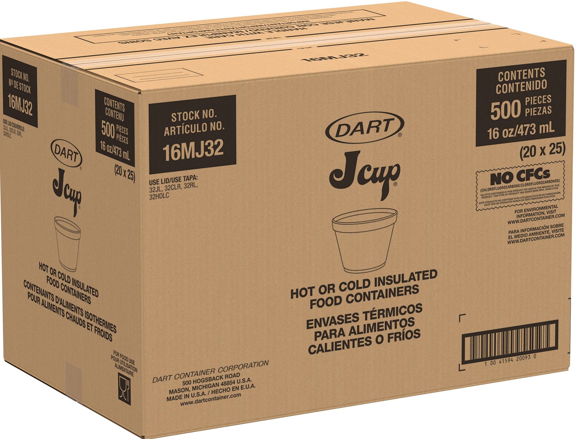 Dart 16 oz White EPS Foam Containers, 500 Count – 16MJ32