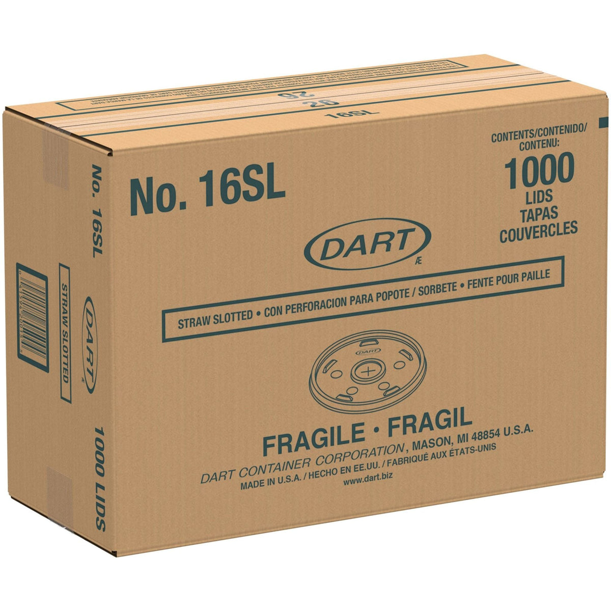 Dart Straw-Slotted Lids for 12–24 oz Foam Cups, 1000 Count – 16SL – case packaging