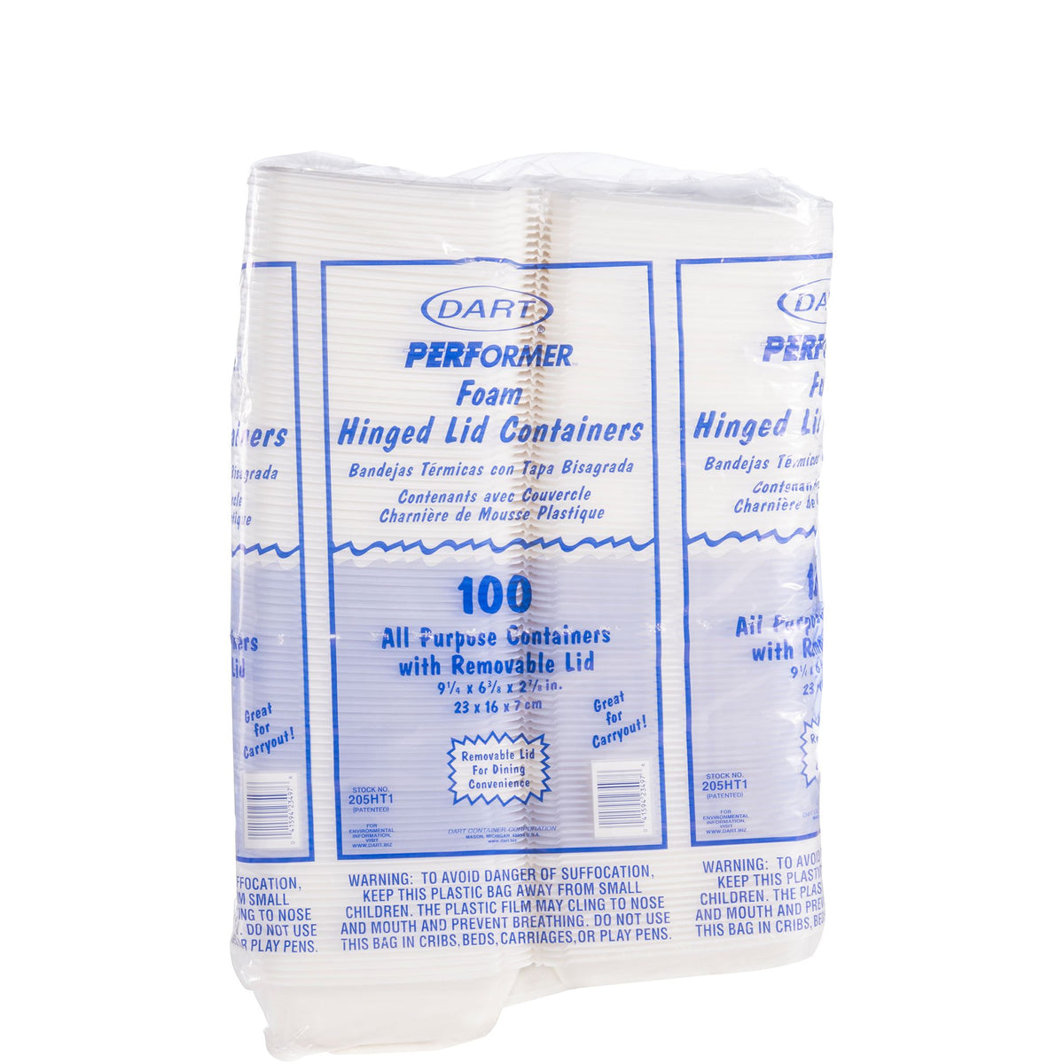 Dart 9 x 6 in White XPS Foam Containers with Removable Lid, 200 Count – 205HT1