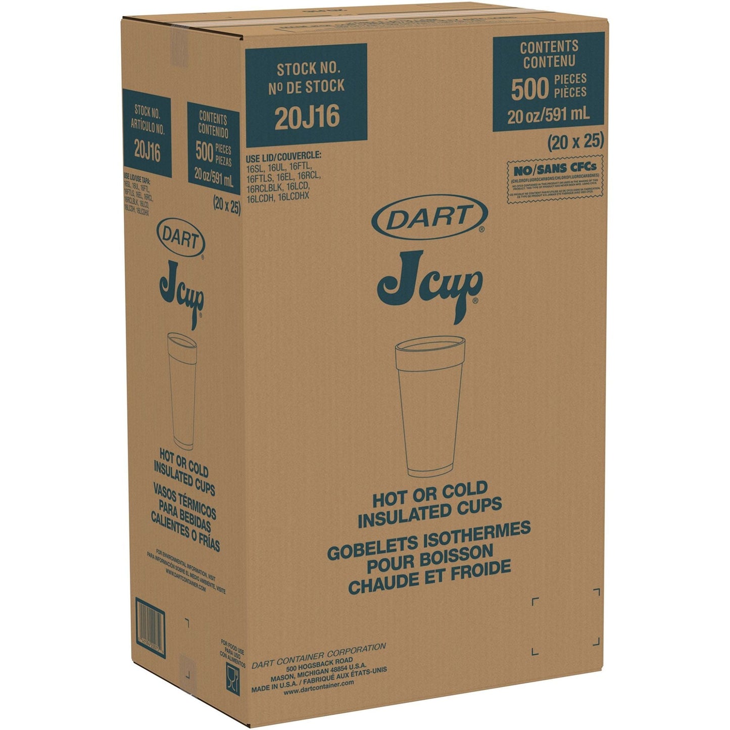White Insulated Foam Cups 20 oz 500 Count - Disposable J Cup® | Dart 20J16