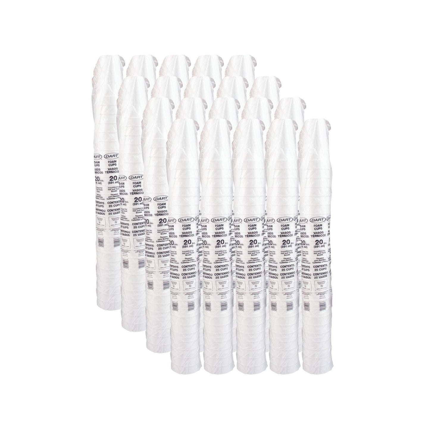 White Insulated Foam Cups 20 oz 500 Count - Disposable J Cup® | Dart 20J16
