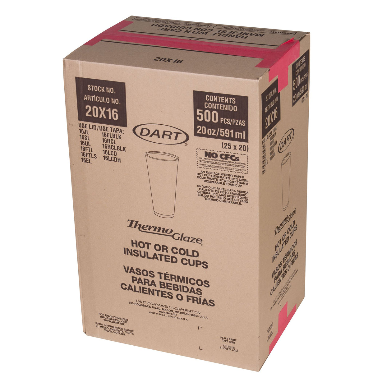 Dart 20 oz Stock Printed EPS Foam Cups - Café G® - Red, 500 Count – 20X16G