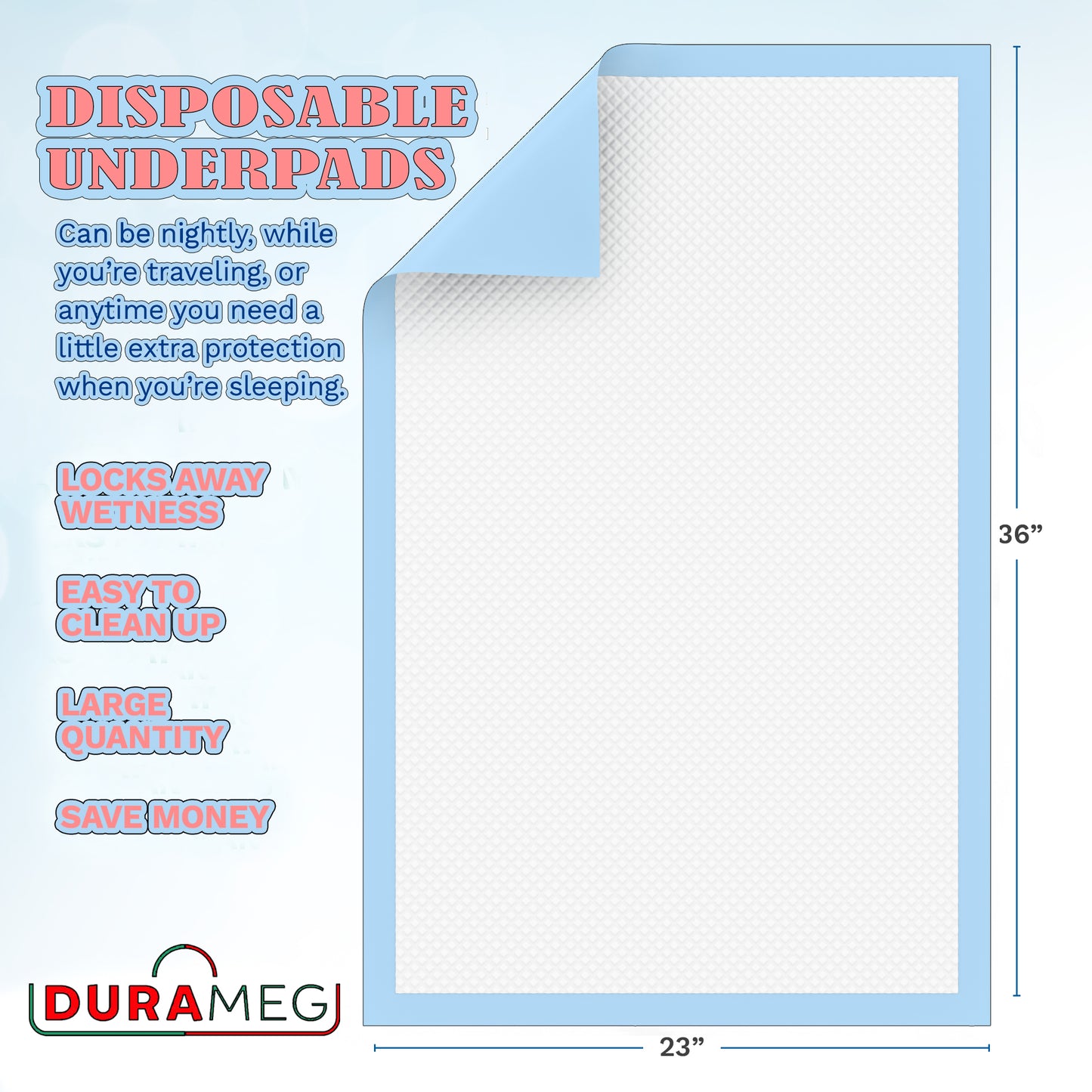 Chucks Pads Disposable Underpads | 23"x36" Incontinence Chux Pads [150-Pads: 3 Pack of 50]