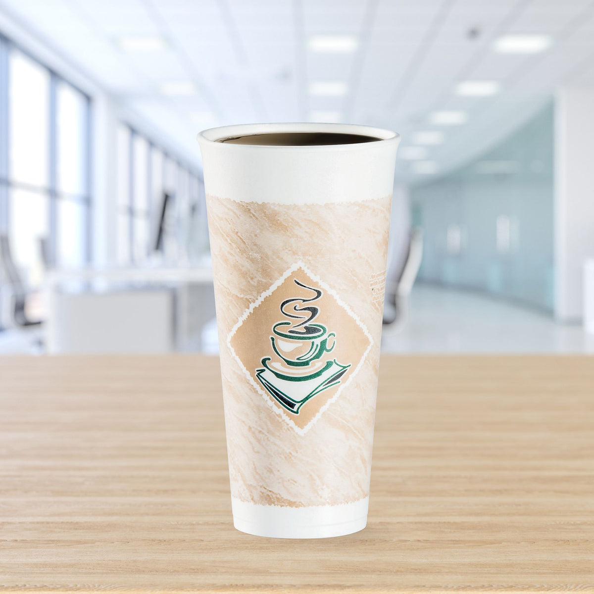 Dart 24 oz Stock Printed EPS Foam Cups - Café G® - Green, 500 Count – 24X16G