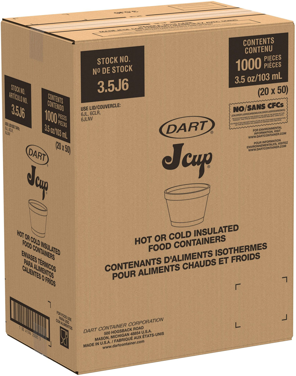 Dart 3.5 oz White EPS Foam Containers, 1,000 Count – 3.5J6
