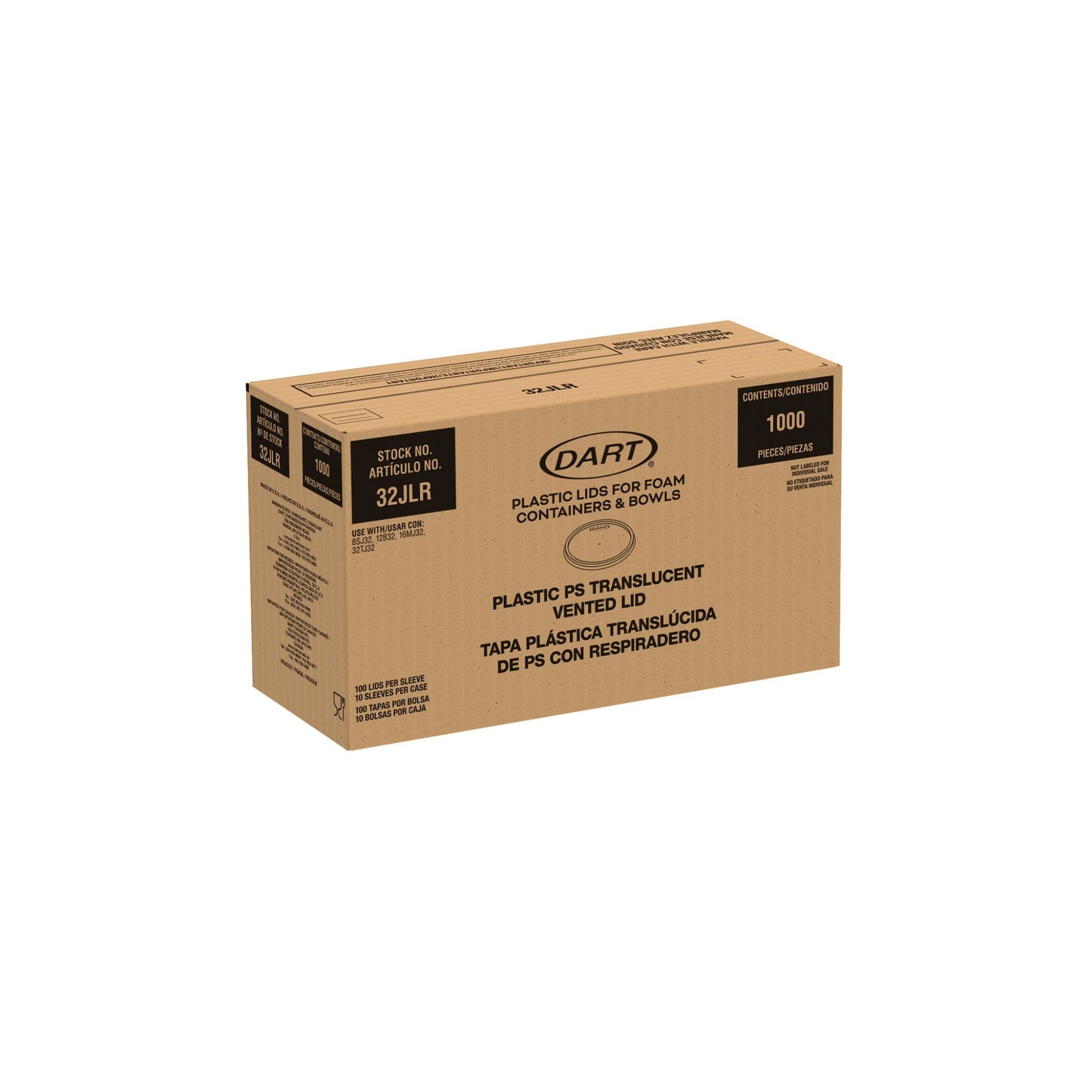 Dart 32 oz Translucent HIPS Plastic Vented Lids, 1,000 Count – 32JLR