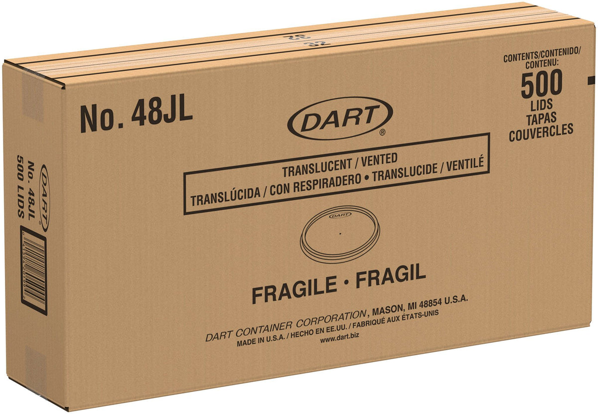 Dart 48 oz Translucent HIPS Plastic Vented Lids, 500 Count – 48JL