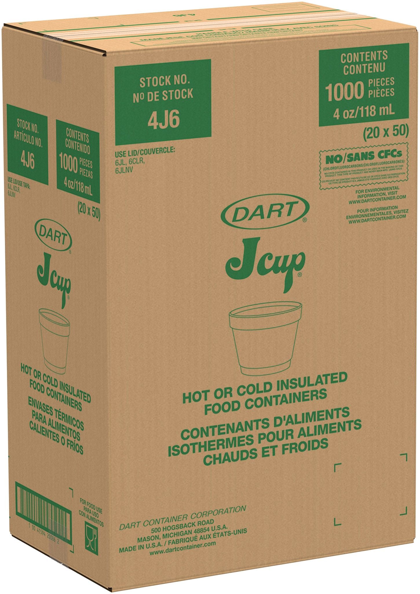 Dart 4 oz White EPS Foam Containers, 1,000 Count – 4J6