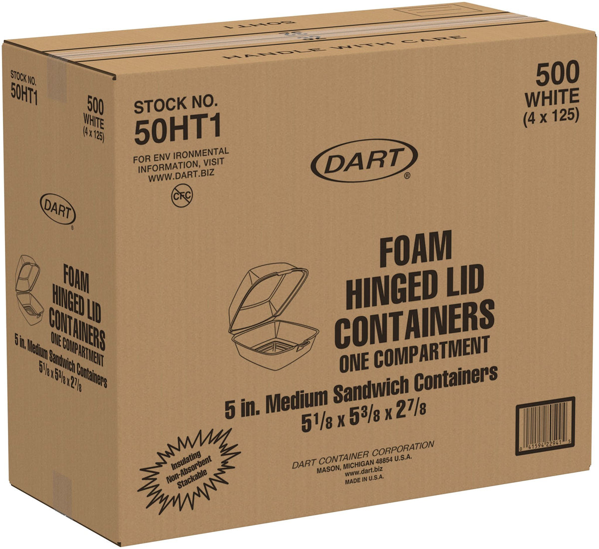 Dart 5 in White Medium XPS Foam Sandwich Containers, 500 Count – 50HT1