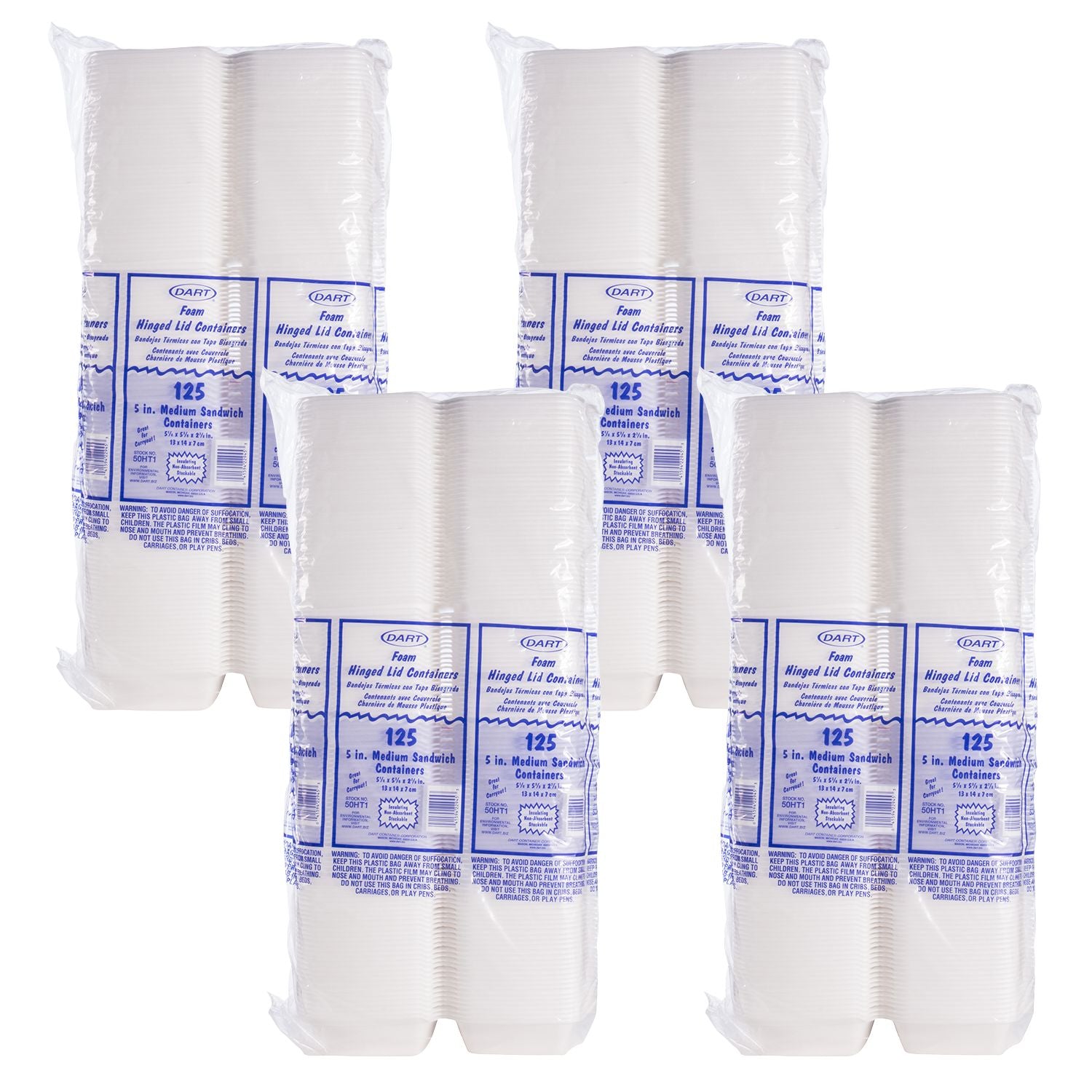 Dart 5 in White Medium XPS Foam Sandwich Containers, 500 Count – 50HT1