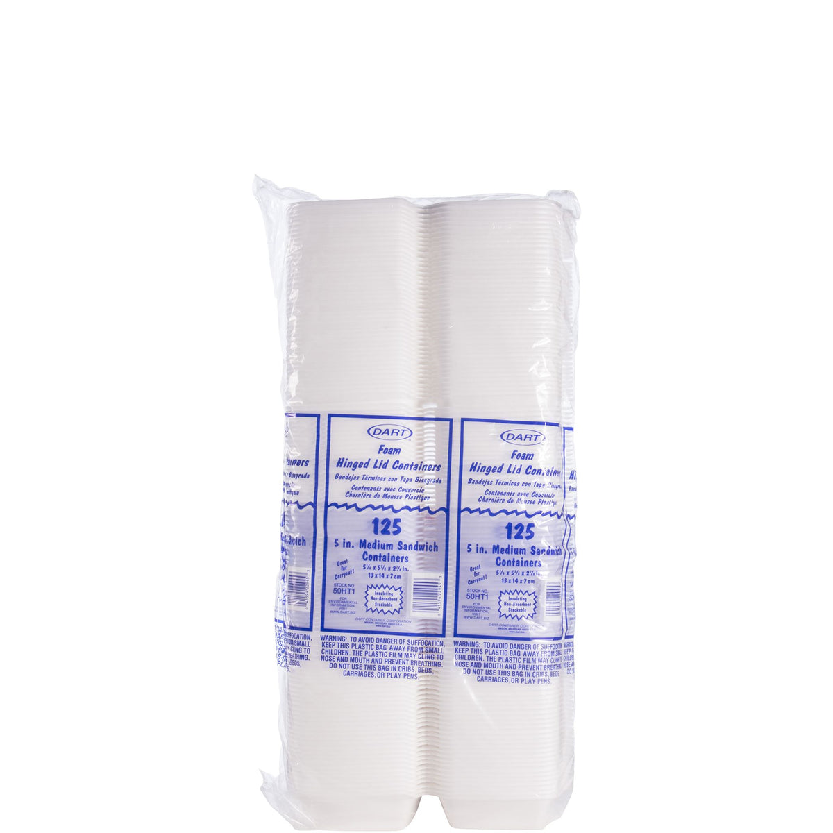 Dart 5 in White Medium XPS Foam Sandwich Containers, 500 Count – 50HT1