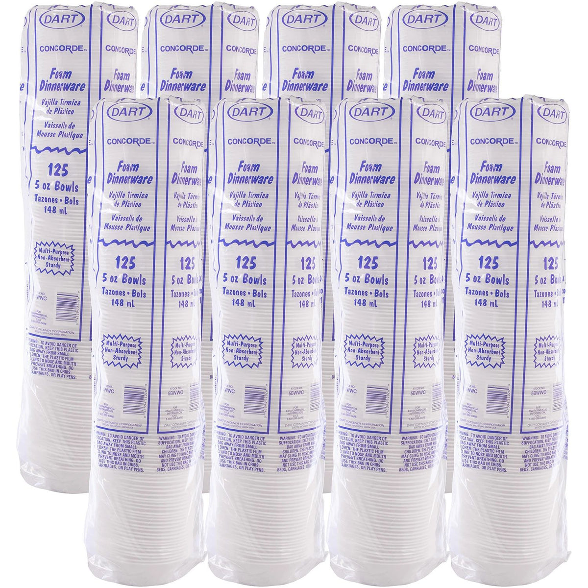 Dart 5 oz White 5-6 oz XPS Non-Laminated Foam Bowls, 1,000 Count – 5BWWC