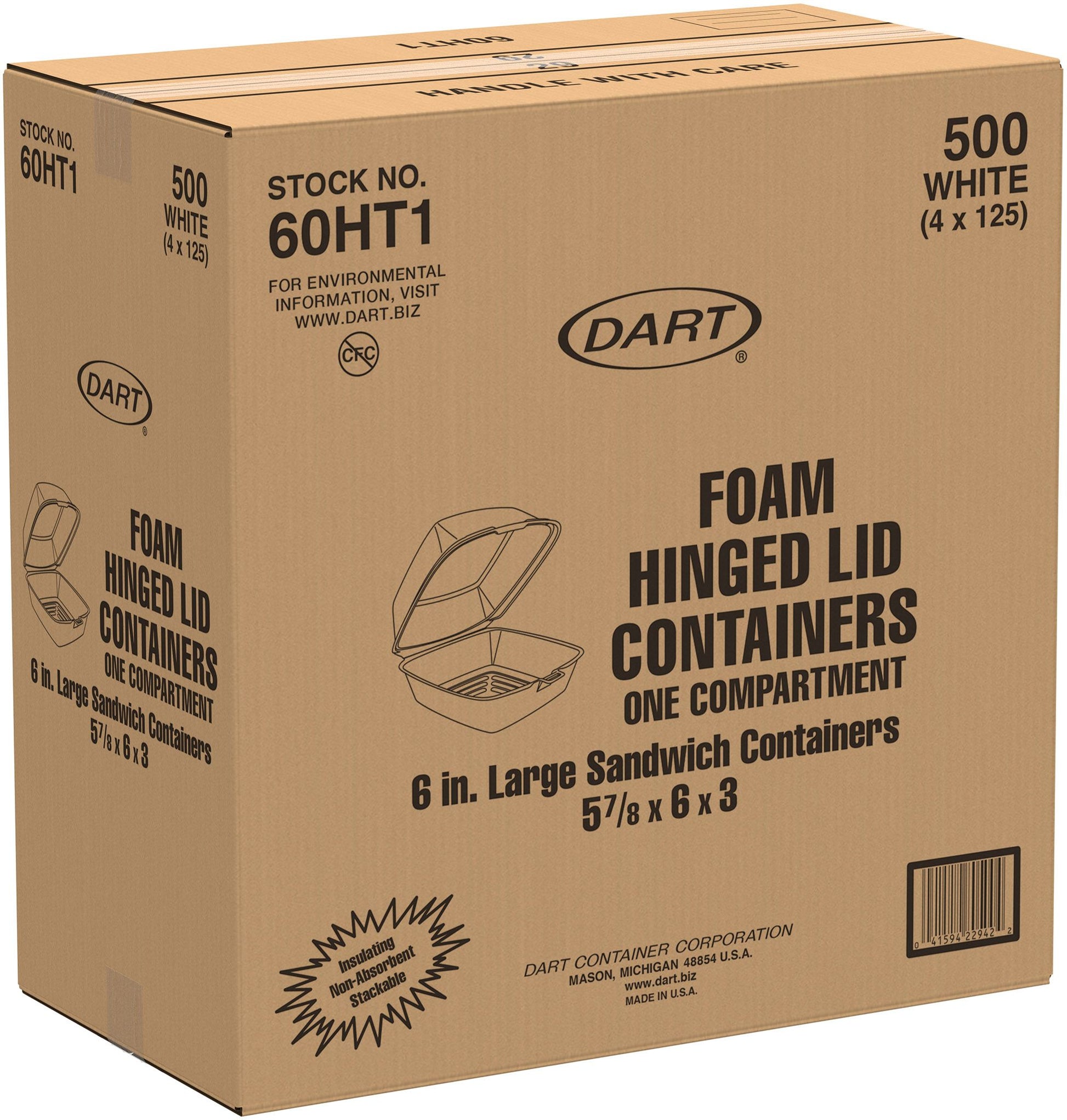 Dart 6 in White XPS Foam Sandwich Containers, 500 Count – 60HT1