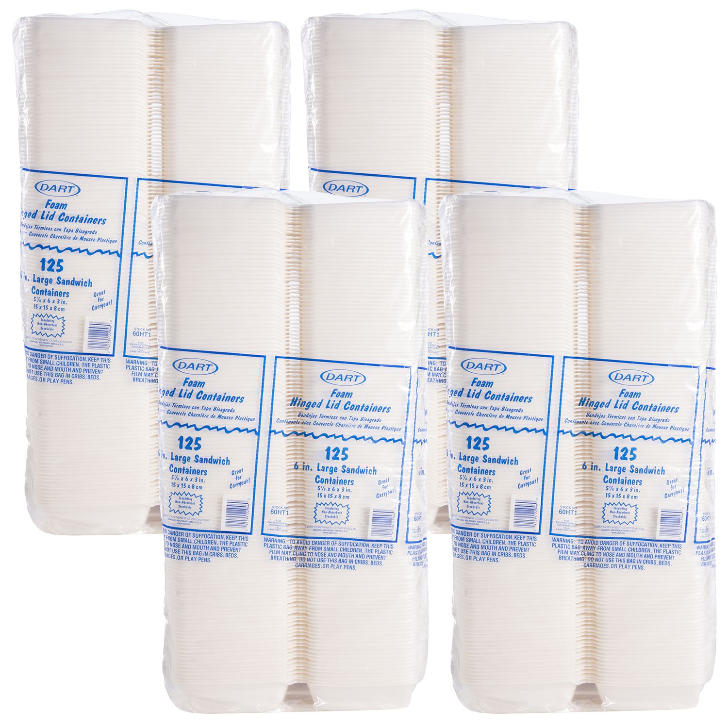 Dart 6 in White XPS Foam Sandwich Containers, 500 Count – 60HT1