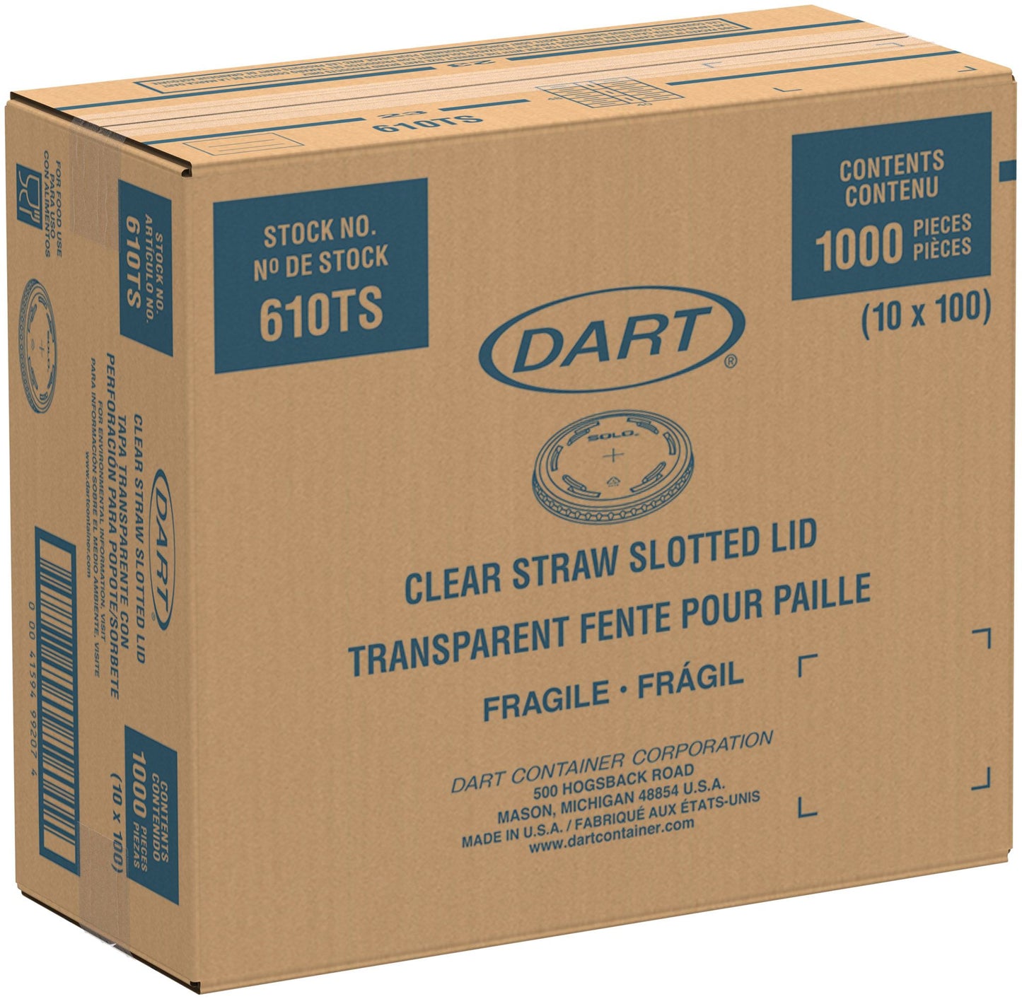 Dart 9-10 oz Clear PET Plastic Straw-Slotted Lids, 1,000 Count – 610TS