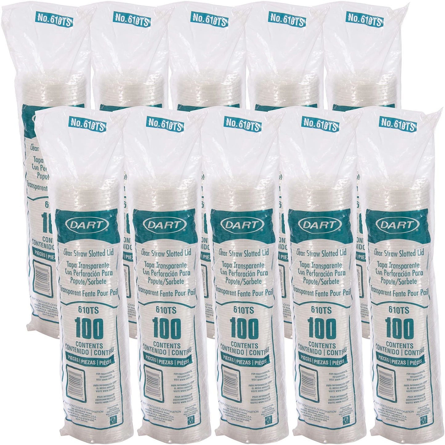 Dart 9-10 oz Clear PET Plastic Straw-Slotted Lids, 1,000 Count – 610TS
