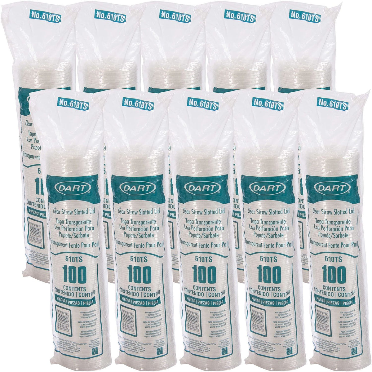 Dart 9-10 oz Clear PET Plastic Straw-Slotted Lids, 1,000 Count – 610TS