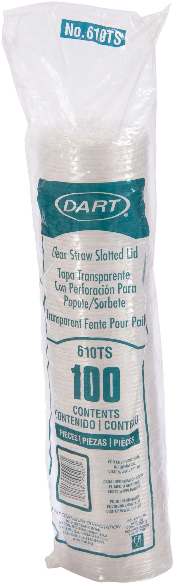 Dart 9-10 oz Clear PET Plastic Straw-Slotted Lids, 1,000 Count – 610TS