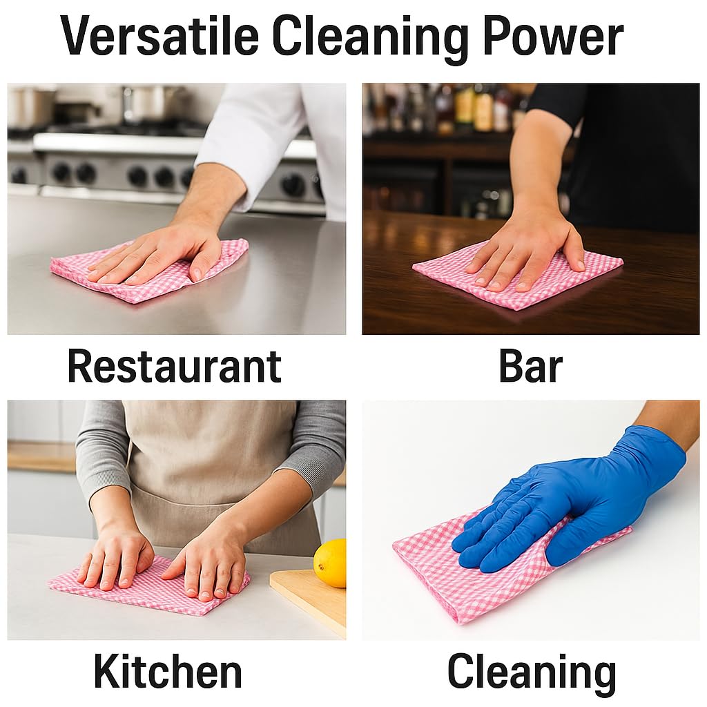 Metro Source 13" x 23" Pink Diamond-Pattern Reusable Foodservice Towels – Cloth-Like Low-Lint 1/4-Fold Cleaning Wip – product image 3