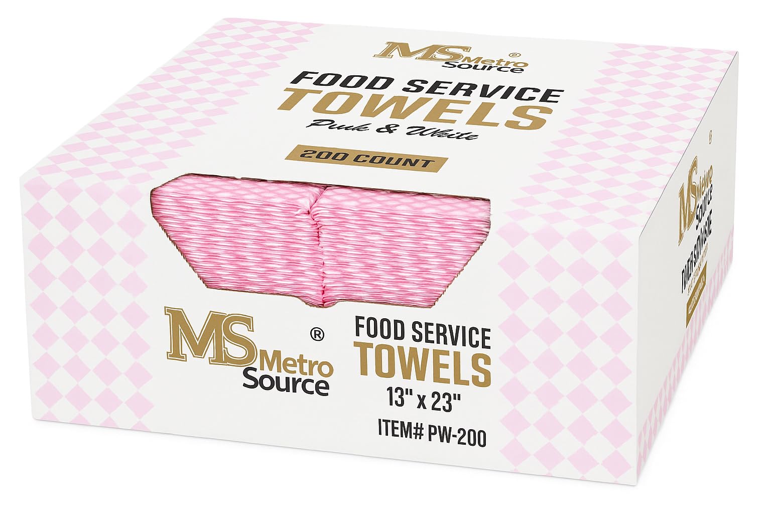 Metro Source 13" x 23" Pink Diamond-Pattern Reusable Foodservice Towels – Cloth-Like Low-Lint 1/4-Fold Cleaning Wip – product image 1