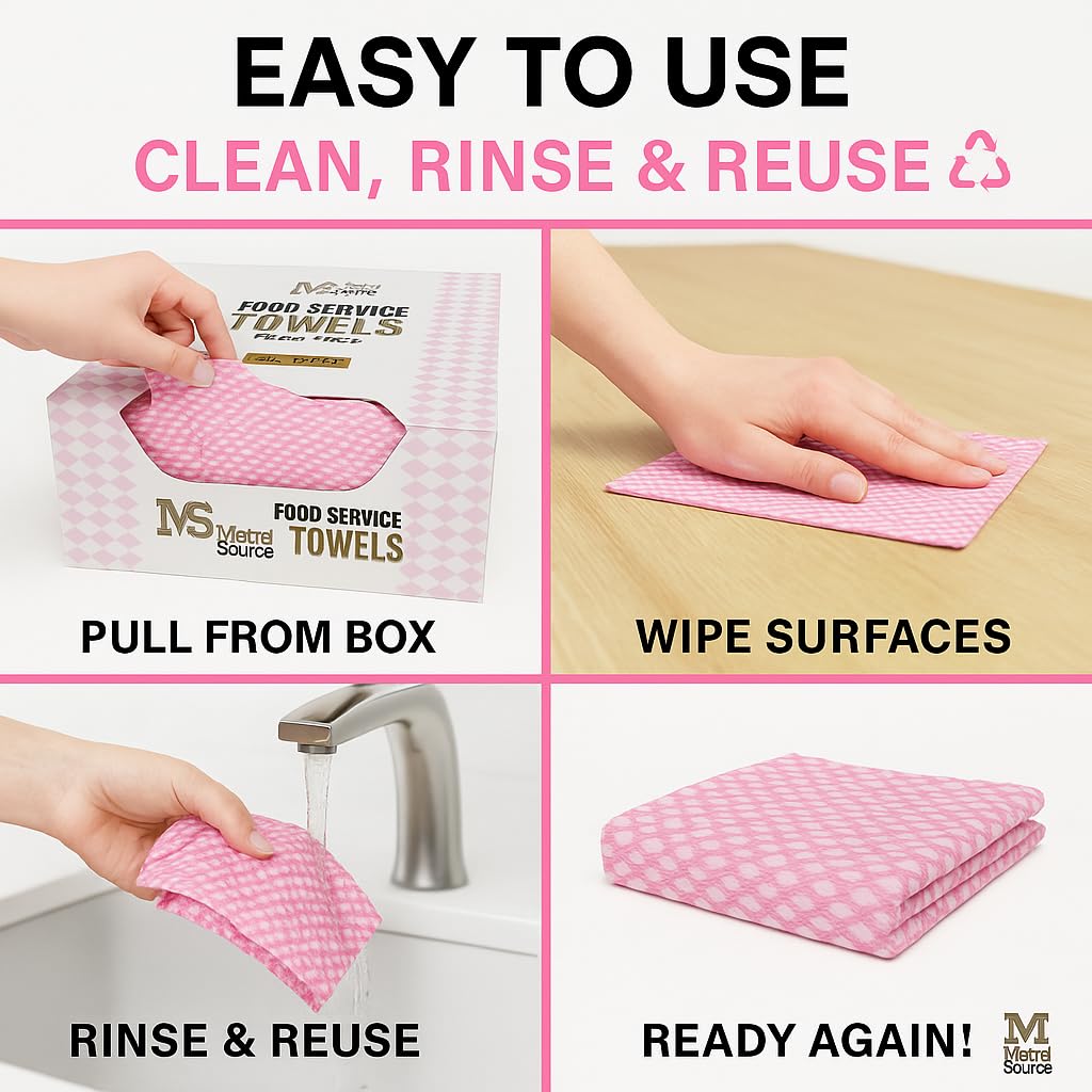 Metro Source 13" x 23" Pink Diamond-Pattern Reusable Foodservice Towels – Cloth-Like Low-Lint 1/4-Fold Cleaning Wip – product image 7
