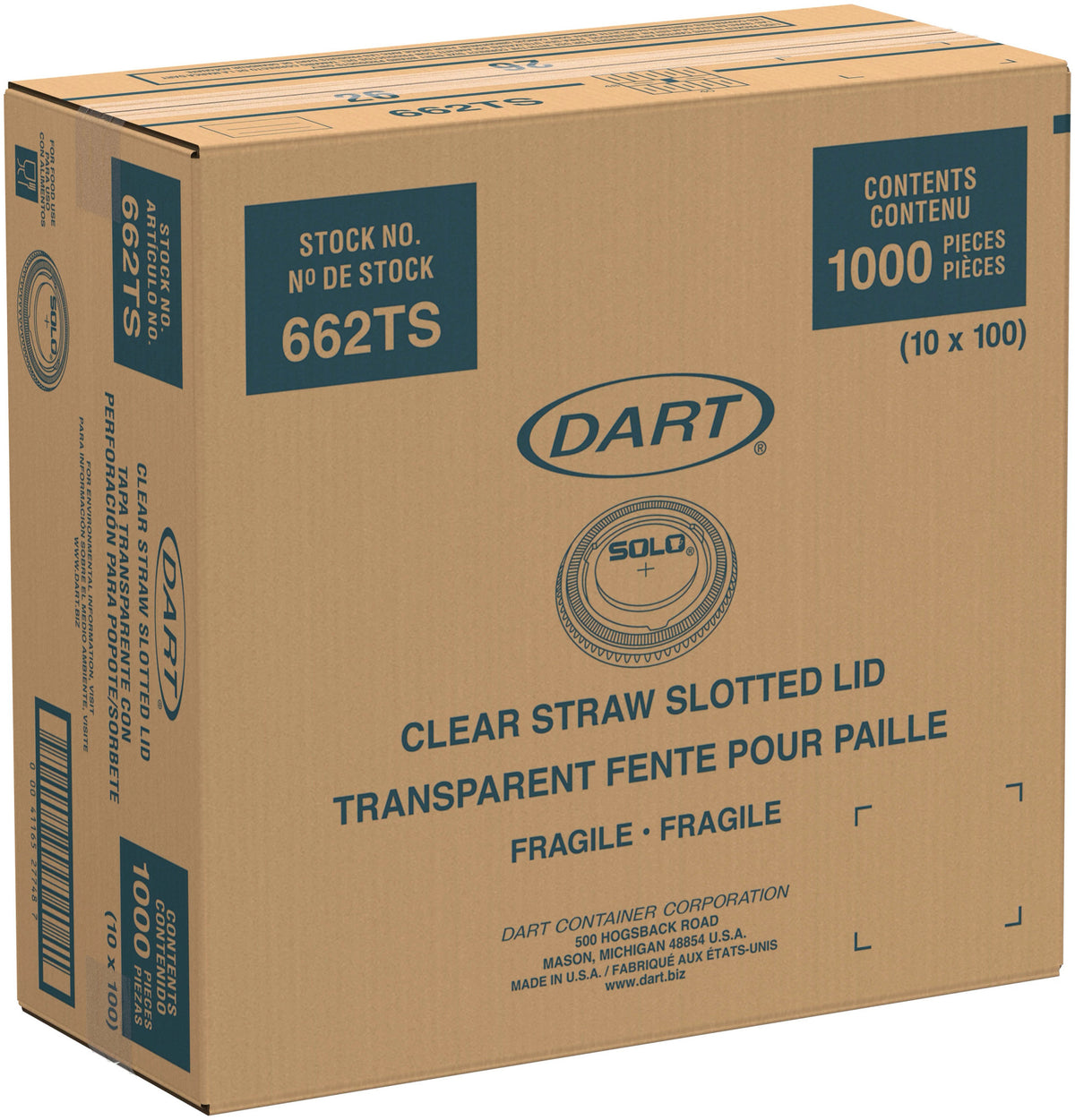 Dart 5-20 oz Clear PET Plastic Straw-Slotted Lids, 1,000 Count – 662TS