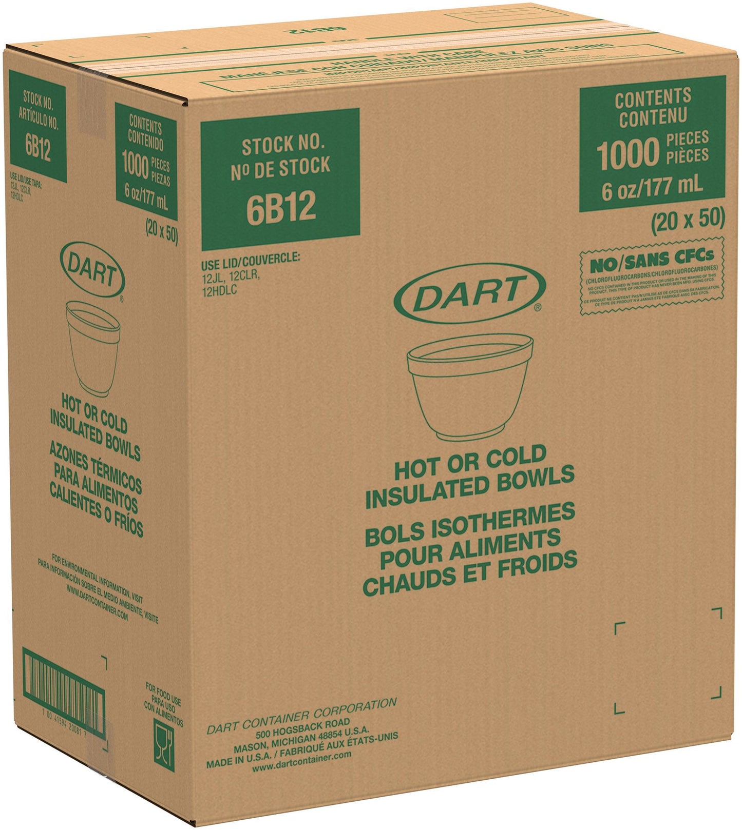 Dart 6 oz White EPS Foam Bowl, 1,000 Count – 6B12
