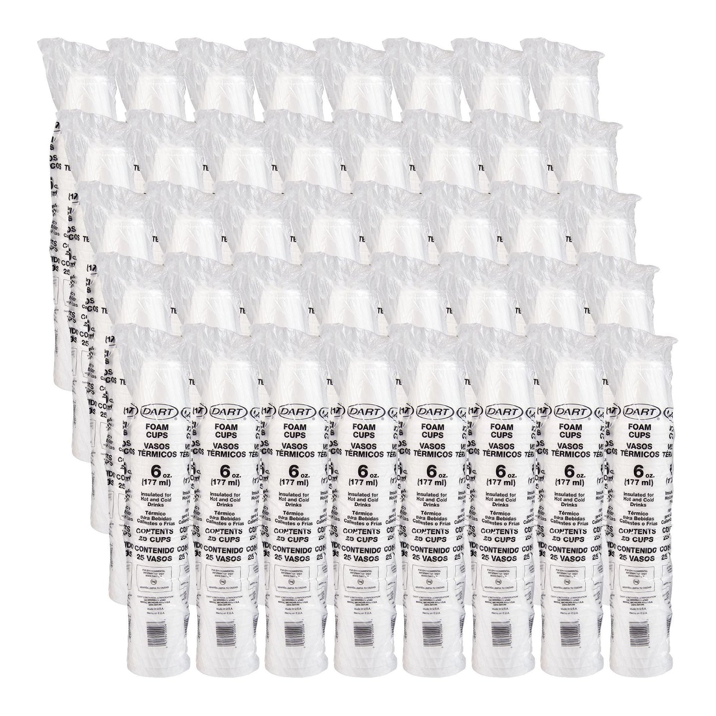 Dart 6 oz White Insulated Foam Cups, 1000 Count – 6J6 – case packaging