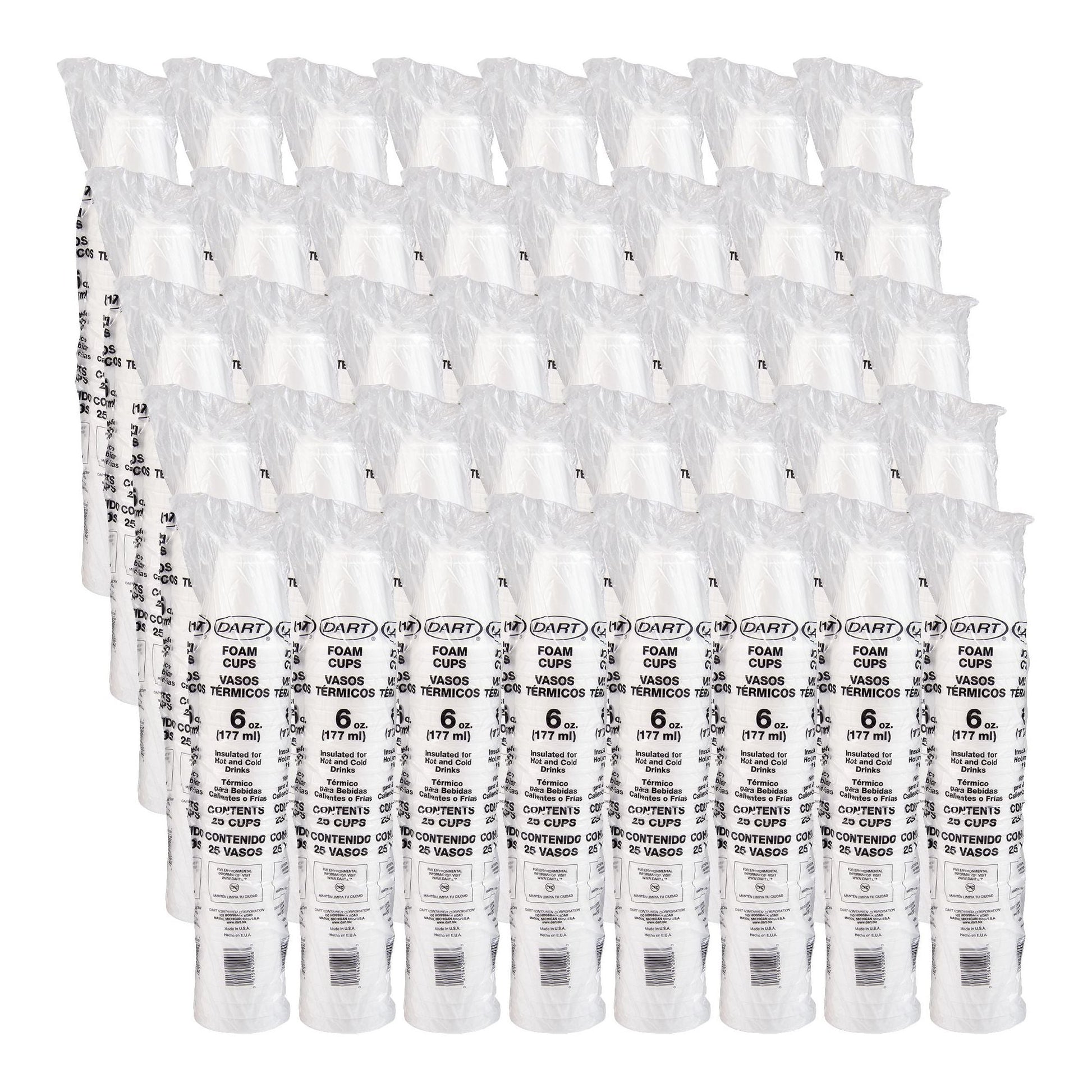 Dart 6 oz White Insulated Foam Cups, 1000 Count – 6J6 – case packaging